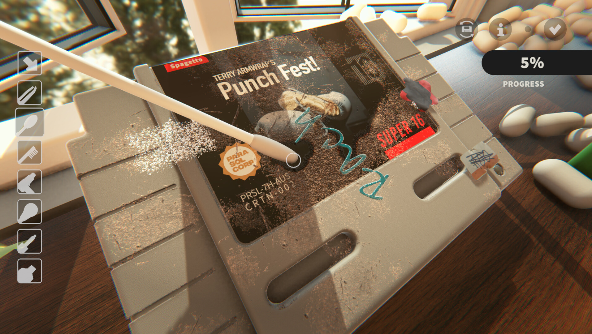 Cozy Game Restoration cleaning guide - official Steam screenshot of sticker peeling
